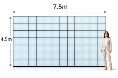 タテ4m、ヨコ7mを超えるサイズの大迫力・350インチ相当のフルサイズLEDビジョンです。
