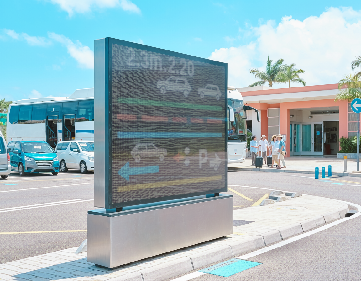 交通施設・駐車場に大型LEDビジョンを導入するメリット|4㎡プレミアムプランの活用例